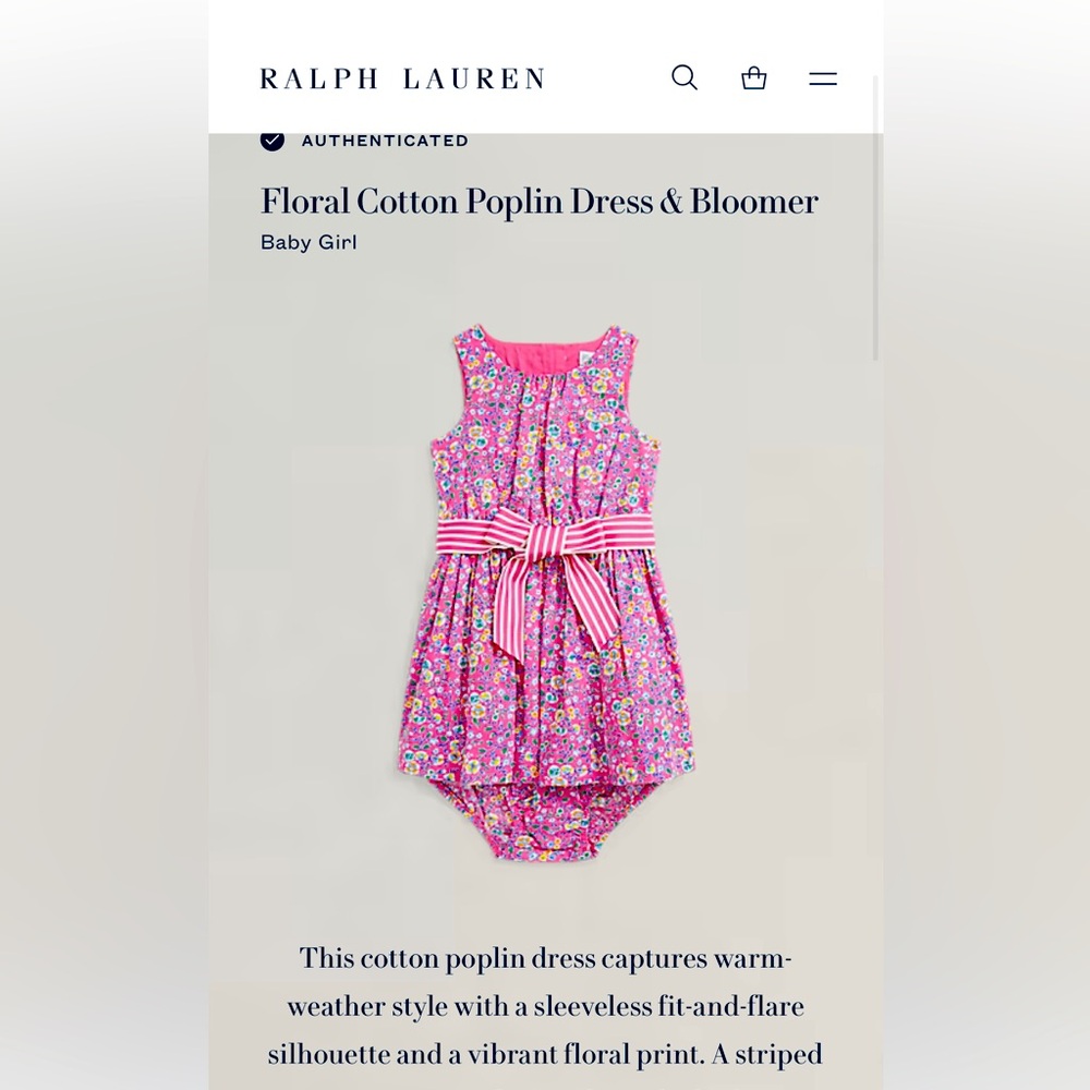 Floral Cotton Poplin Dress & Bloomer baby girl size 6m.  Beautiful!